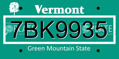 7BK9935 Vermont License Plate