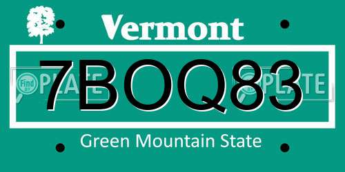 7BOQ83 Vermont License Plate