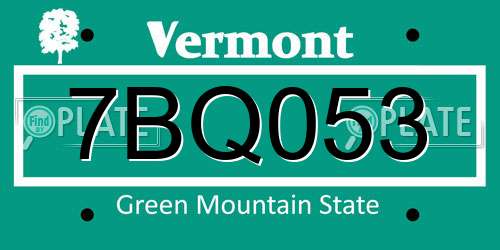 7BQ053 Vermont License Plate
