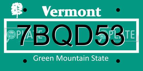 7BQD53 Vermont License Plate