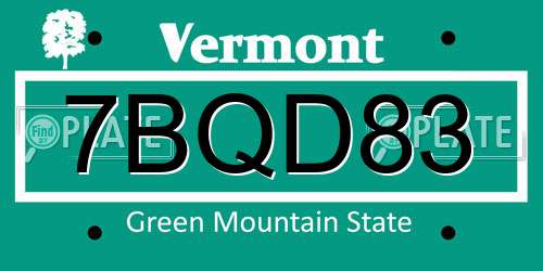 7BQD83 Vermont License Plate