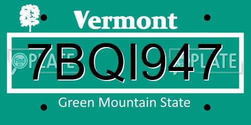 7BQI947 Vermont License Plate