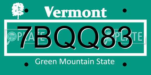 7BQQ83 Vermont License Plate