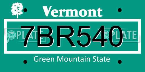 7BR540 Vermont License Plate