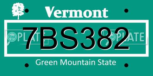 7BS382 Vermont License Plate