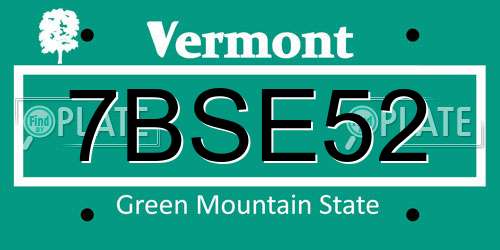 7BSE52 Vermont License Plate