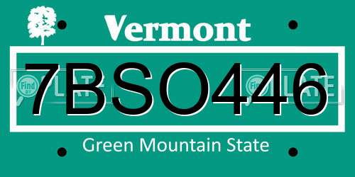 7BSO446 Vermont License Plate
