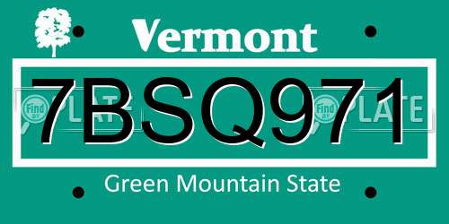 7BSQ971 Vermont License Plate