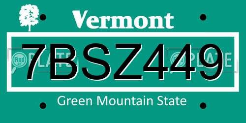 7BSZ449 Vermont License Plate