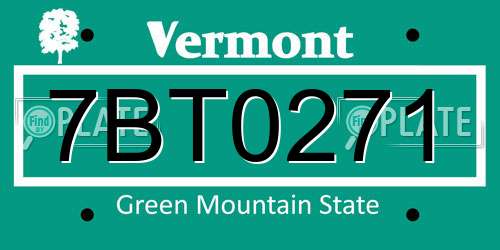 7BT0271 Vermont License Plate