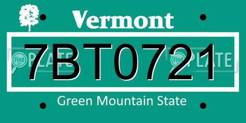 7BT0721 Vermont License Plate