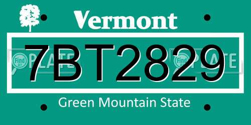 7BT2829 Vermont License Plate