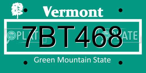 7BT468 Vermont License Plate