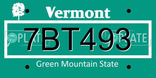 7BT493 Vermont License Plate