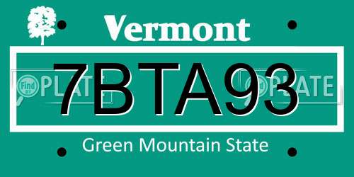 7BTA93 Vermont License Plate