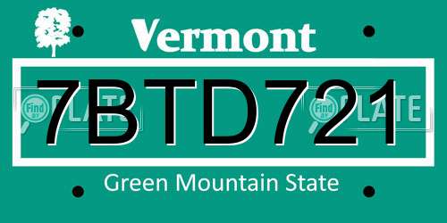 7BTD721 Vermont License Plate