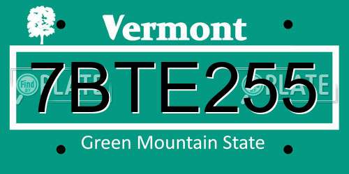 7BTE255 Vermont License Plate