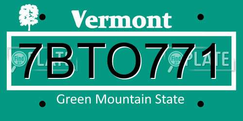 7BTO771 Vermont License Plate