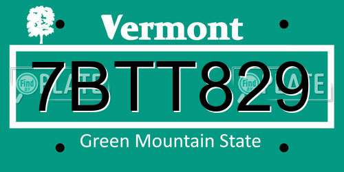7BTT829 Vermont License Plate