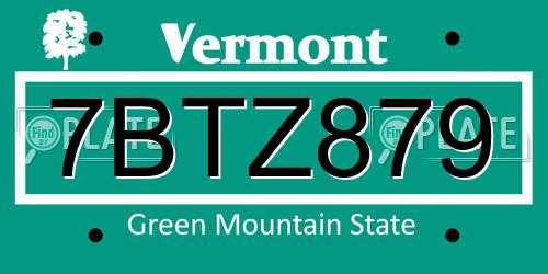7BTZ879 Vermont License Plate