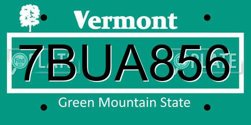 7BUA856 Vermont License Plate