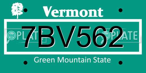 7BV562 Vermont License Plate