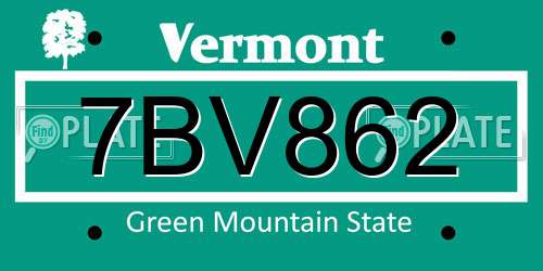 7BV862 Vermont License Plate