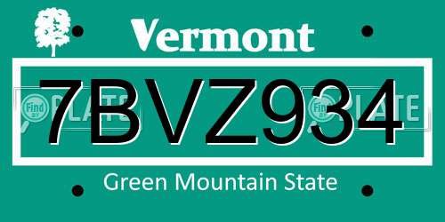 7BVZ934 Vermont License Plate