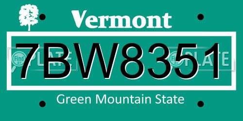 7BW8351 Vermont License Plate