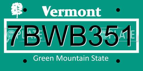 7BWB351 Vermont License Plate