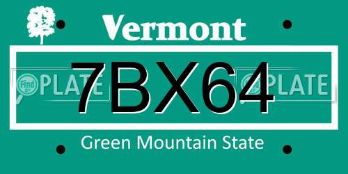7BX64 Vermont License Plate
