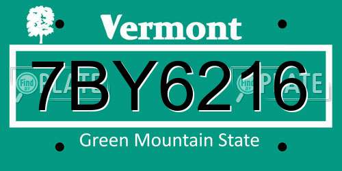 7BY6216 Vermont License Plate