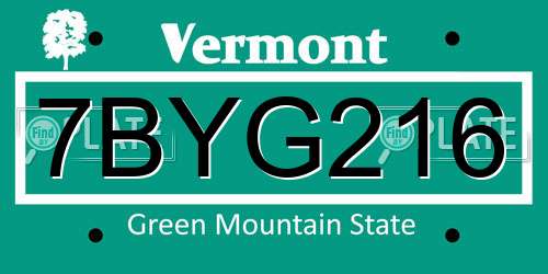 7BYG216 Vermont License Plate