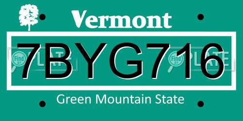 7BYG716 Vermont License Plate
