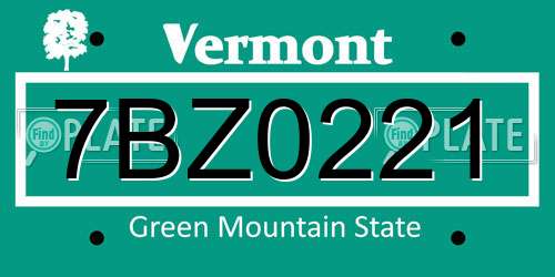 7BZ0221 Vermont License Plate