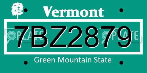 7BZ2879 Vermont License Plate