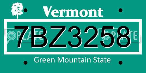 7BZ3258 Vermont License Plate