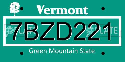 7BZD221 Vermont License Plate