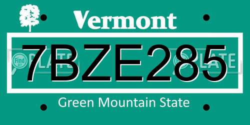 7BZE285 Vermont License Plate