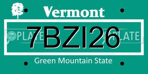 7BZI26 Vermont License Plate