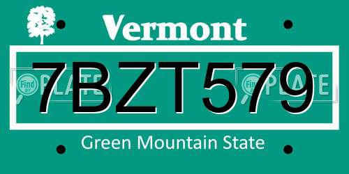 7BZT579 Vermont License Plate