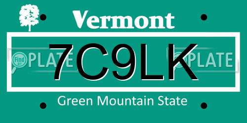 7C9LK Vermont License Plate