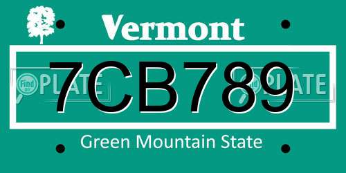 7CB789 Vermont License Plate