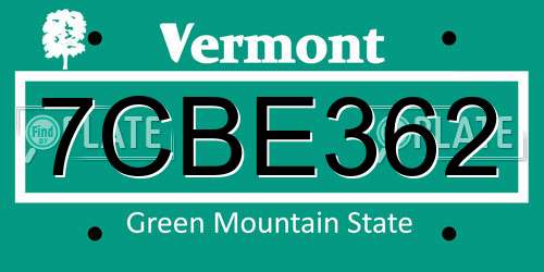 7CBE362 Vermont License Plate