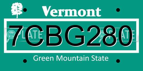 7CBG280 Vermont License Plate