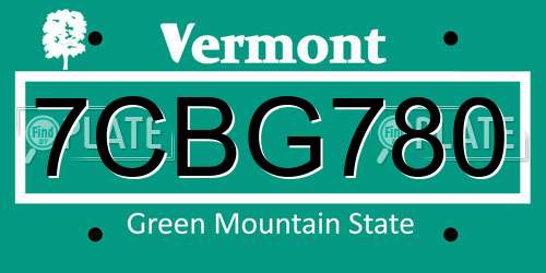 7CBG780 Vermont License Plate