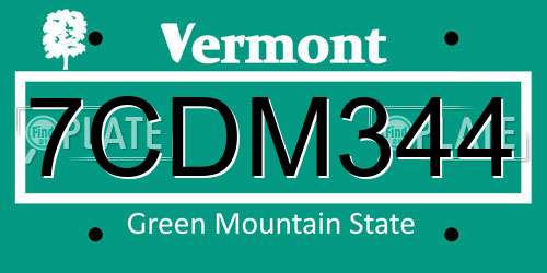 7CDM344 Vermont License Plate