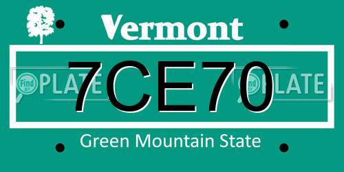 7CE70 Vermont License Plate