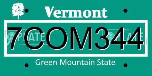 7COM344 Vermont License Plate
