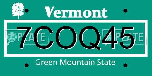7COQ45 Vermont License Plate